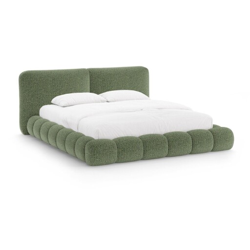 Pat matrimonial verde tapițat cu spațiu de depozitare cu somieră 160x200 cm Solange – Micadoni