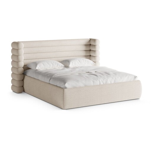 Pat matrimonial bej tapițat cu spațiu de depozitare cu somieră 180x200 cm Mount – Micadoni