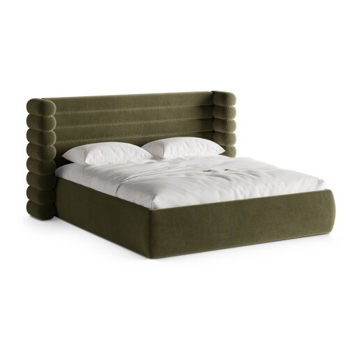 Pat matrimonial verde tapițat cu spațiu de depozitare cu somieră 160x200 cm Mount – Micadoni