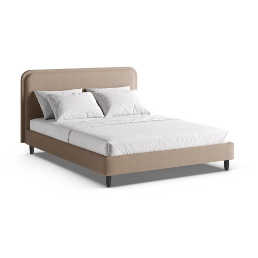 Pat matrimonial grej tapițat cu somieră 140x200 cm Aveline – Micadoni