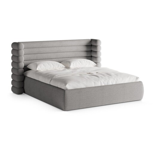 Pat matrimonial gri tapițat cu spațiu de depozitare cu somieră 180x200 cm Mount – Micadoni
