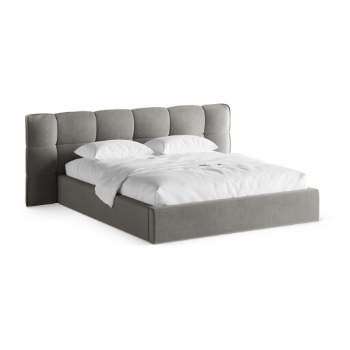 Pat matrimonial gri tapițat cu spațiu de depozitare cu somieră 180x200 cm Eric – Micadoni
