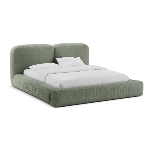 Pat matrimonial verde tapițat cu spațiu de depozitare cu somieră 160x200 cm Martina – Micadoni