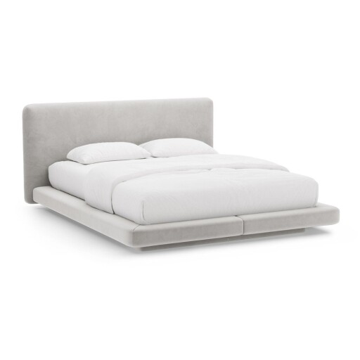 Pat matrimonial gri deschis tapițat 200x200 cm Linea – Micadoni