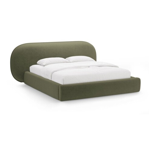 Pat matrimonial verde tapițat cu spațiu de depozitare cu somieră 160x200 cm Ovalo – Micadoni