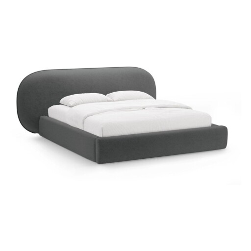 Pat matrimonial gri închis tapițat cu spațiu de depozitare cu somieră 180x200 cm Ovalo – Micadoni