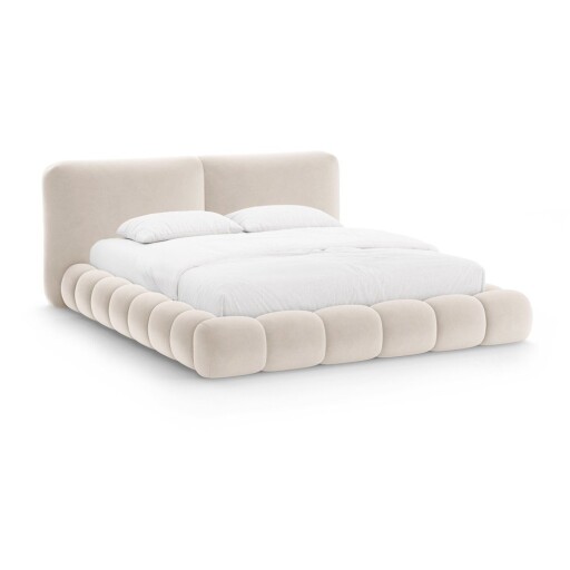 Pat matrimonial fildeș tapițat cu spațiu de depozitare cu somieră 160x200 cm Solange – Micadoni