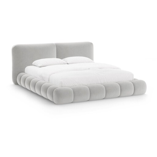 Pat matrimonial gri tapițat cu spațiu de depozitare cu somieră 200x200 cm Solange – Micadoni