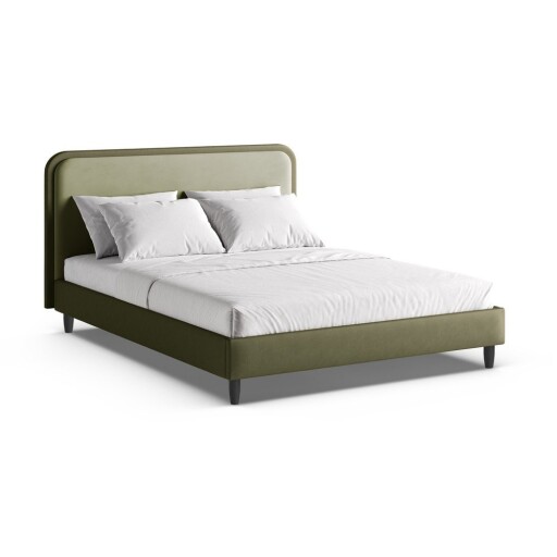 Pat matrimonial verde tapițat cu somieră 200x200 cm Aveline – Micadoni