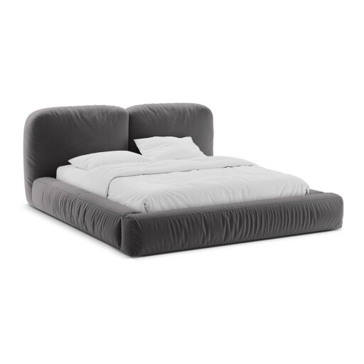 Pat matrimonial gri tapițat cu spațiu de depozitare cu somieră 180x200 cm Martina – Micadoni