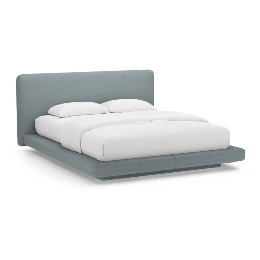 Pat matrimonial albastru deschis tapițat 180x200 cm Linea – Micadoni