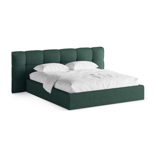 Pat matrimonial verde închis tapițat cu spațiu de depozitare cu somieră 160x200 cm Eric – Micadoni