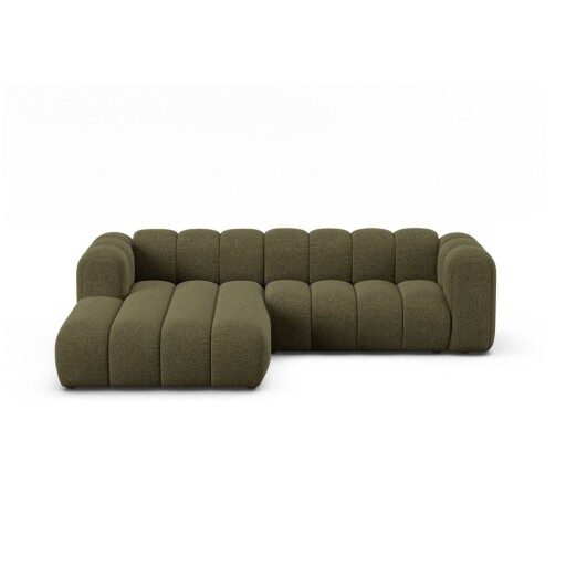 Colțar verde cu tapițerie din chenille (cu colț pe partea stângă/cu șezlong) Lupine – Micadoni