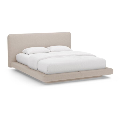 Pat matrimonial maro deschis tapițat 200x200 cm Linea – Micadoni