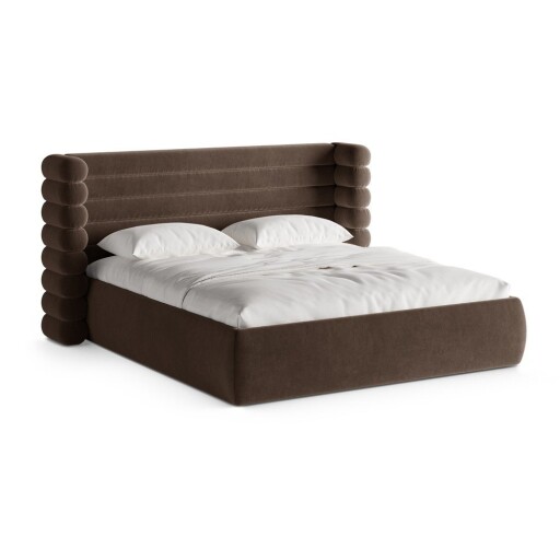 Pat matrimonial maro tapițat cu spațiu de depozitare cu somieră 160x200 cm Mount – Micadoni