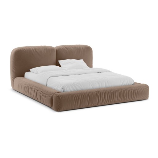 Pat matrimonial maro deschis tapițat cu spațiu de depozitare cu somieră 200x200 cm Martina – Micadoni