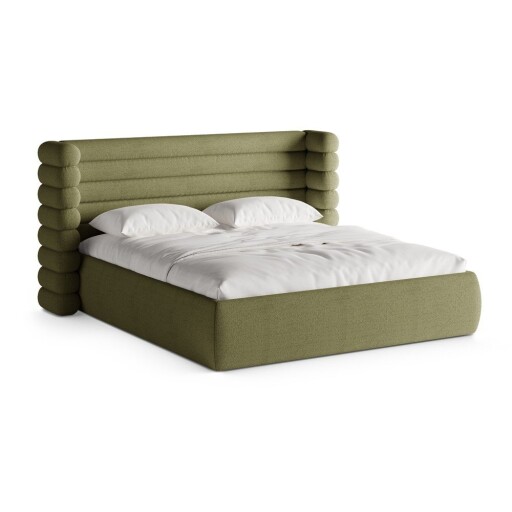 Pat matrimonial verde tapițat cu spațiu de depozitare cu somieră 200x200 cm Mount – Micadoni