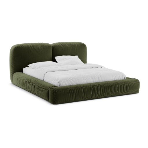 Pat matrimonial verde tapițat cu spațiu de depozitare cu somieră 200x200 cm Martina – Micadoni