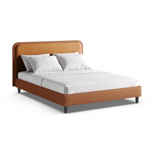 Pat matrimonial portocaliu tapițat cu somieră 160x200 cm Aveline – Micadoni