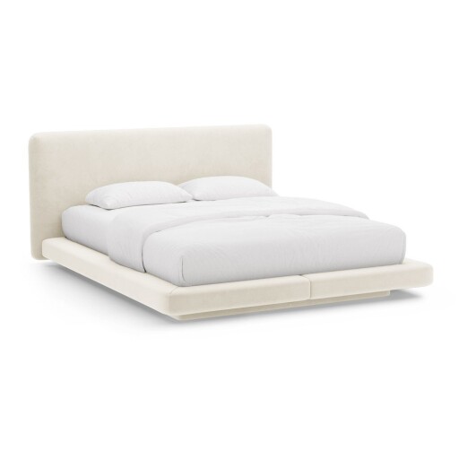 Pat matrimonial fildeș tapițat 200x200 cm Linea – Micadoni