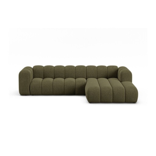 Colțar verde cu tapițerie din chenille (cu colț pe partea dreaptă/cu șezlong) Lupine – Micadoni