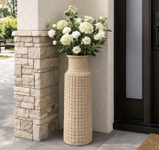 Vaza decorativa, Mauro Ferretti, Sand Outdoor, 28x110 cm, polirasina, bej