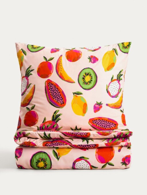 Lenjerie de pat King Size, Frutti, Homla, 200x220 cm, 3 piese, microfibra din poliester, multicolor