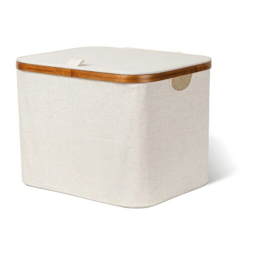 Cutie de depozitare crem din material textil cu capac 40,5x33x30 cm Bamboo/Linen – Bigso