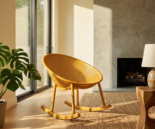 Set 2 scaune balansoar, Mauro Ferretti, Ibiza, 66x88x80 cm, utilizare interior / exterior,  plastic, mustar