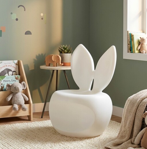 Taburet pentru copii, Mauro Ferretti, Bunny, 57x55x79 cm, utilizare interior / exterior,  plastic, alb