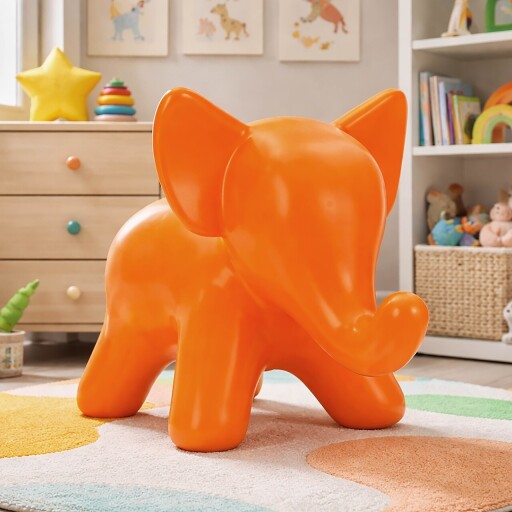 Taburet pentru copii, Mauro Ferretti, Elephant, 86x46x56 cm, utilizare interior / exterior,  plastic, portocaliu