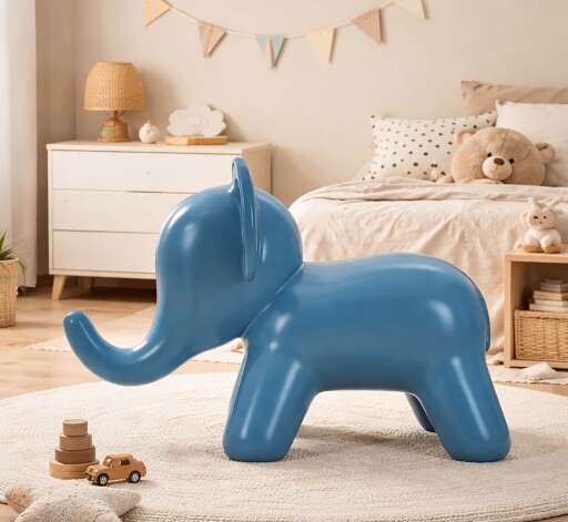 Taburet pentru copii, Mauro Ferretti, Elephant, 86x46x56 cm, utilizare interior / exterior,  plastic, albastru