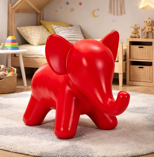 Taburet pentru copii, Mauro Ferretti, Elephant, 86x46x56 cm, utilizare interior / exterior,  plastic, rosu