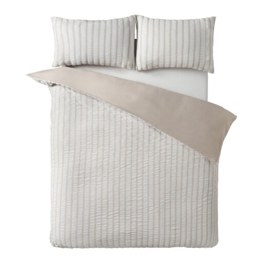 Lenjerie de pat bej pentru pat dublu cu 3 piese 200x200 cm So Soft Seersucker Stripe – Catherine Lansfield