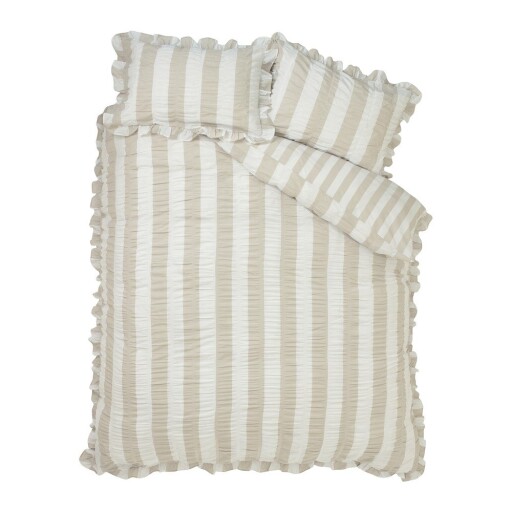 Lenjerie de pat bej pentru pat dublu cu 3 piese 200x200 cm Seersucker Frill Stripe – Catherine Lansfield