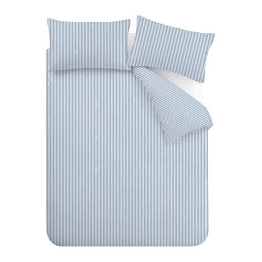 Lenjerie de pat albastră pentru pat dublu cu 3 piese 200x200 cm Epping Textured Stripe – Catherine Lansfield