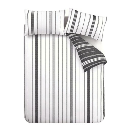 Lenjerie de pat alb-negru pentru pat dublu cu 3 piese 200x200 cm Harbour Stripe – Catherine Lansfield