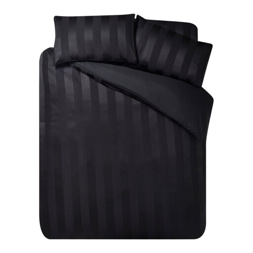 Lenjerie de pat neagră din satin pentru pat de o persoană 135x200 cm So Soft Satin Stripe – Catherine Lansfield