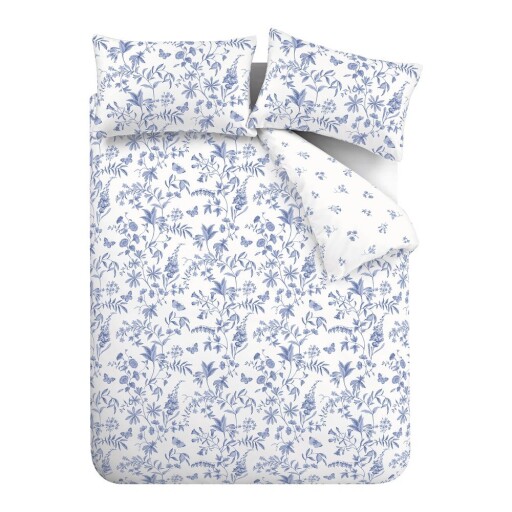 Lenjerie de pat albastră din bumbac percal pentru pat dublu cu 3 piese 200x200 cm Thea Floral – Bianca