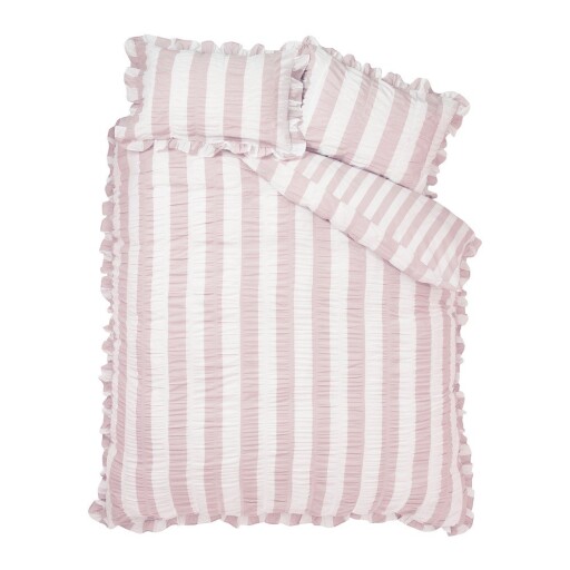 Lenjerie de pat roz pentru pat de o persoană 135x200 cm Seersucker Frill Stripe – Catherine Lansfield