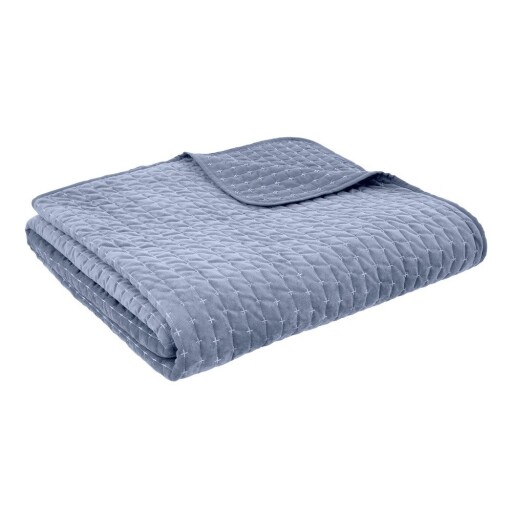 Cuvertură albastră matlasată din catifea 240x260 cm Attica Velvet – Bianca