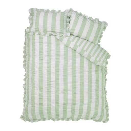 Lenjerie de pat verde pentru pat de o persoană 135x200 cm Seersucker Frill Stripe – Catherine Lansfield