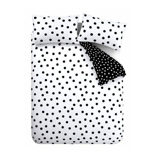 Lenjerie de pat alb-negru pentru pat de o persoană 135x200 cm Polka Dot – Catherine Lansfield