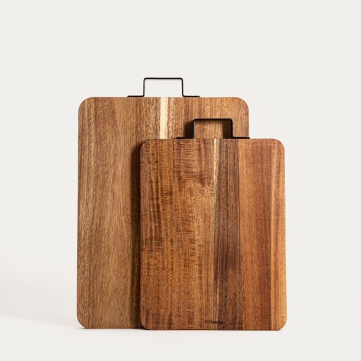 Set 2 tocatoare Mooka, Homla, 33x25.5x4 cm / 40.5x30.5x4 cm, lemn/metal, maro/negru