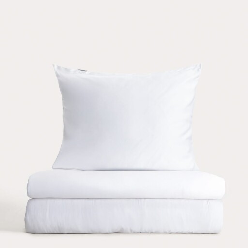 Lenjerie de pat King Size, Bamsa, Homla, 200x220 cm, 3 piese, satin de bambus, alb