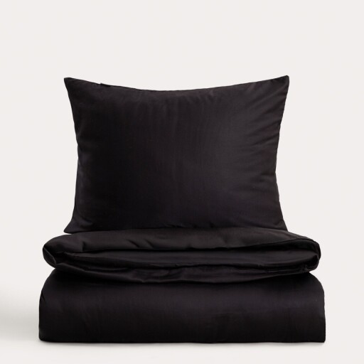 Lenjerie de pat King Size, Bamsa, Homla, 200x220 cm, 3 piese, satin de bambus, negru