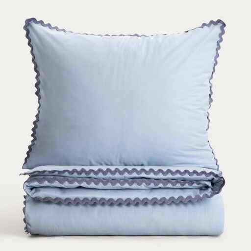 Lenjerie de pat King Size, Vela, Homla, 200x220 cm, 3 piese, bumbac, albastru