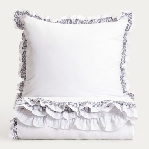 Lenjerie de pat King Size, Tessia, Homla, 200x220 cm, 3 piese, bumbac, alb