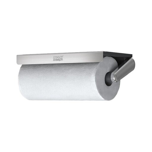 Suport vertical pentru prosoape de bucătărie din hârtie argintiu de montat pe perete din plastic RollGrip – Joseph Joseph