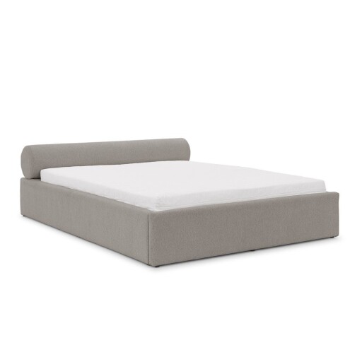 Pat matrimonial gri deschis tapițat cu spațiu de depozitare cu somieră 140x200 cm Cille – Ropez